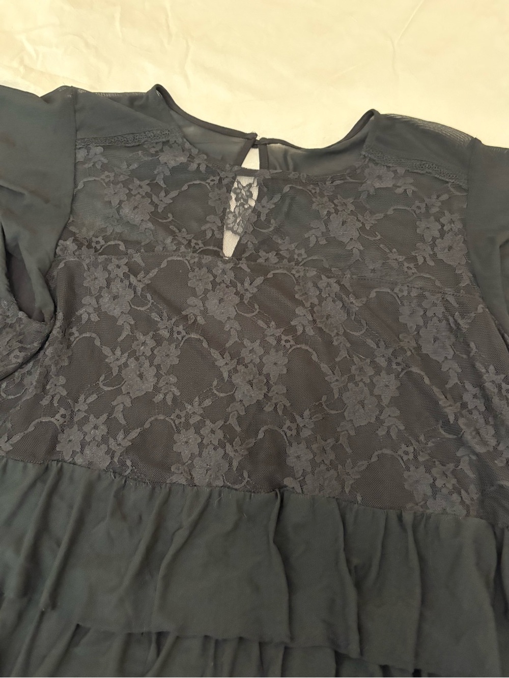 Torrid Black Lace Mesh Layered Top Flutter Cap Sleeve sz 2x - Picture 11 of 14